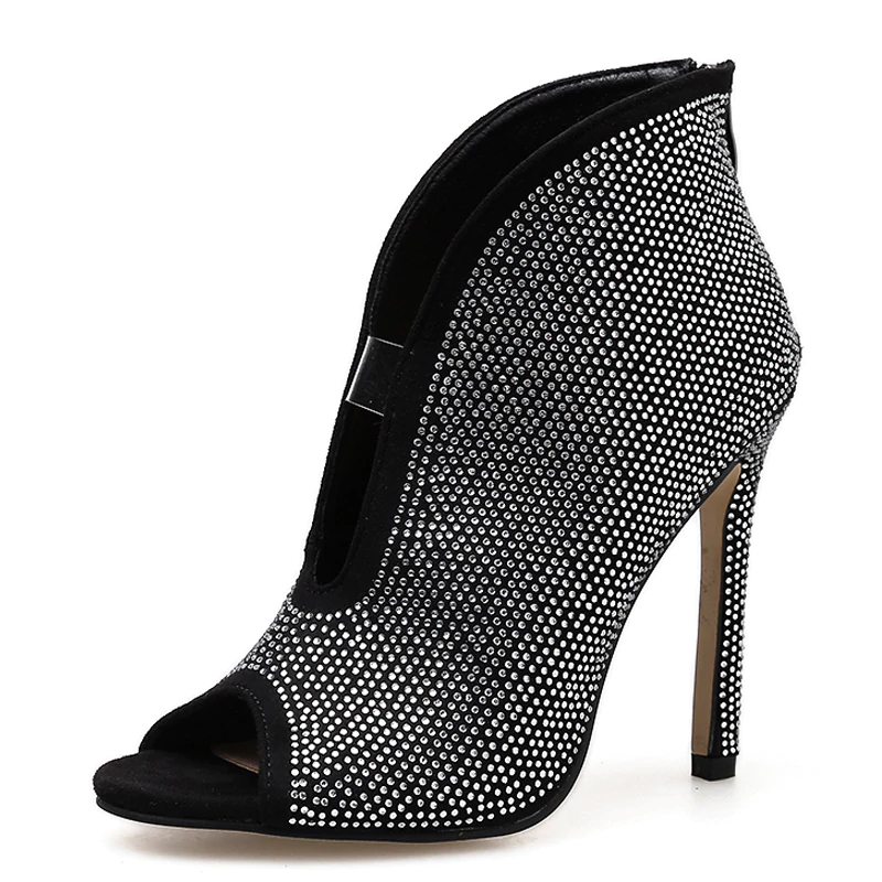 Dam Sandaler Peep-Toe Faux Suede med Strassdetaljer för Sköna och Eleganta Stunder-1