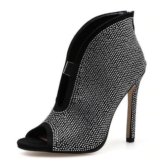 Dam Sandaler Peep-Toe Faux Suede med Strassdetaljer för Sköna och Eleganta Stunder-1