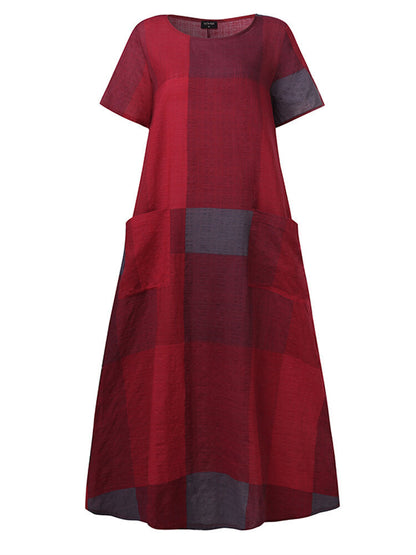 Dam Maxiklänning Blommig Kort Ärmar Bomullsblandning Sommar-5