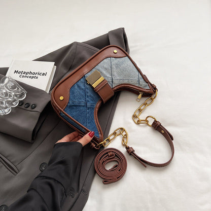 Dam Axelväska Hinktyp Denim med Diamantkedja-2