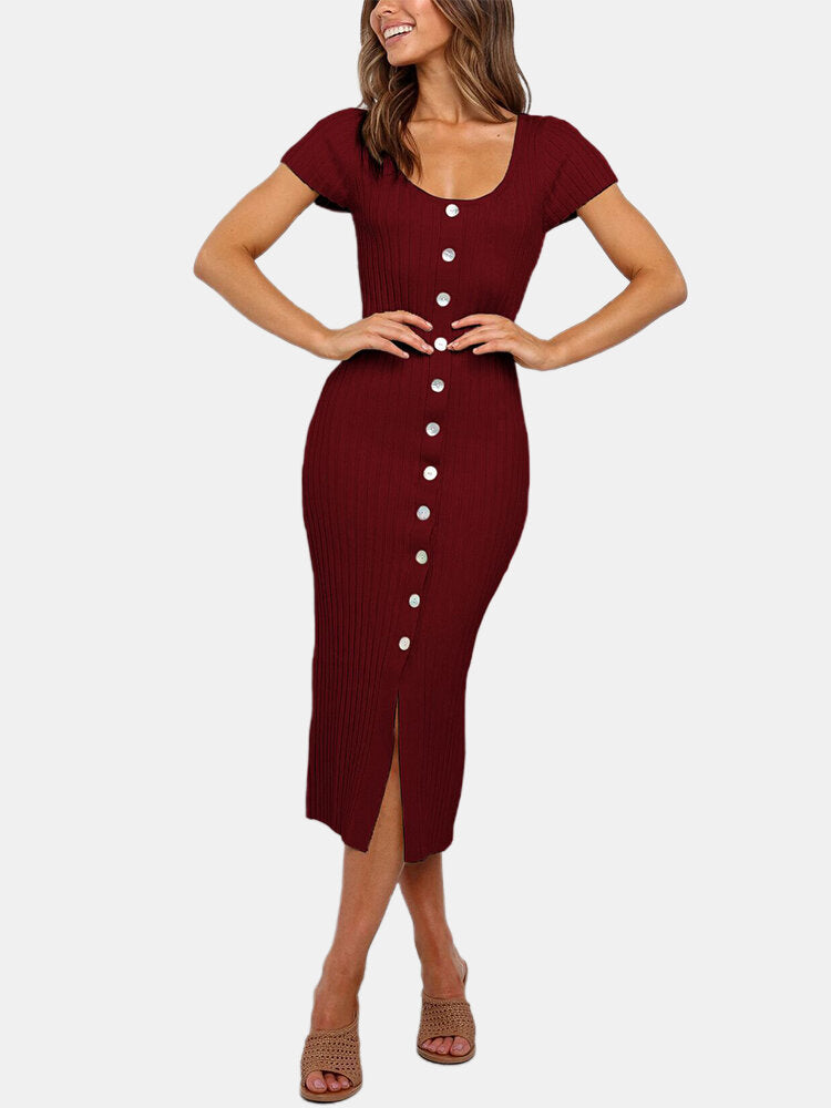Variant image for Kvinnors Midi Klänning Bodycon Stretch Puffade Ärmar-5