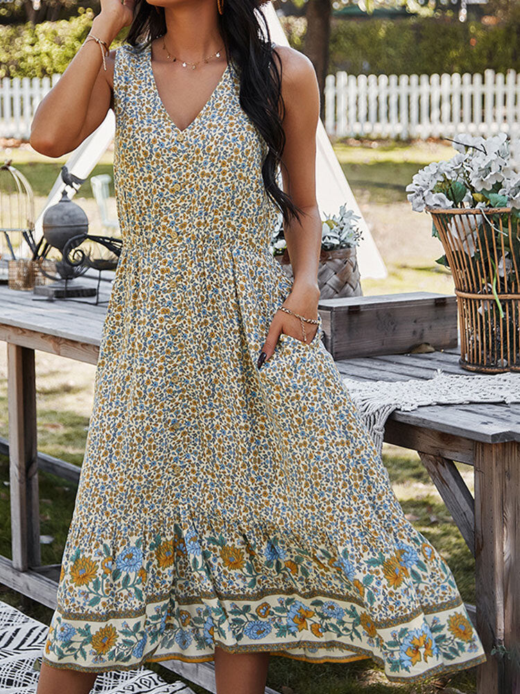 Variant image for Dam Midiklänning Blommig V-Utringning Bomull och Viskos-9