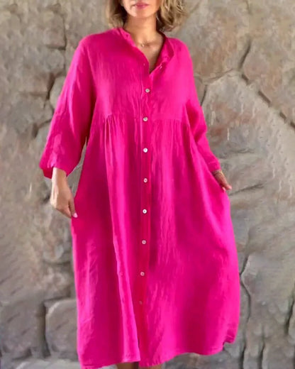 Kvinna Klänning Lång Flödande Knappdesign Polyester-2