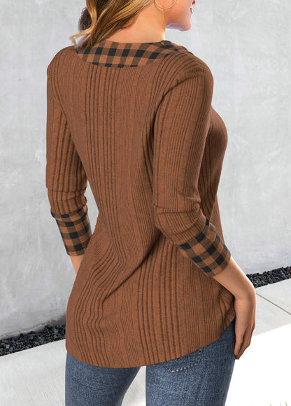 Dam Topp Asymmetrisk Halsringning Caro-Patchwork Mjuk Tyg-3