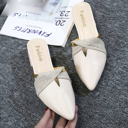 Kvinnors Mule Sandaler Öppen Tå PU-Läder med Gyllene Ringdekoration-4