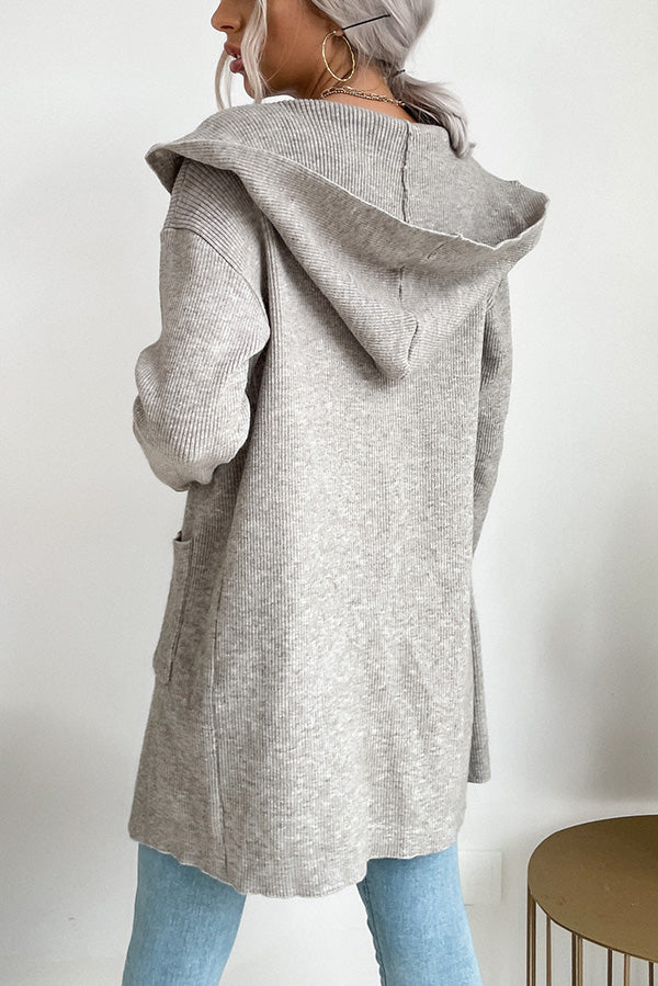 Dam Kofta med Huva Stickad Mjuk Höststil-2