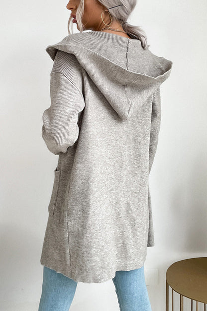 Dam Kofta med Huva Stickad Mjuk Höststil-2