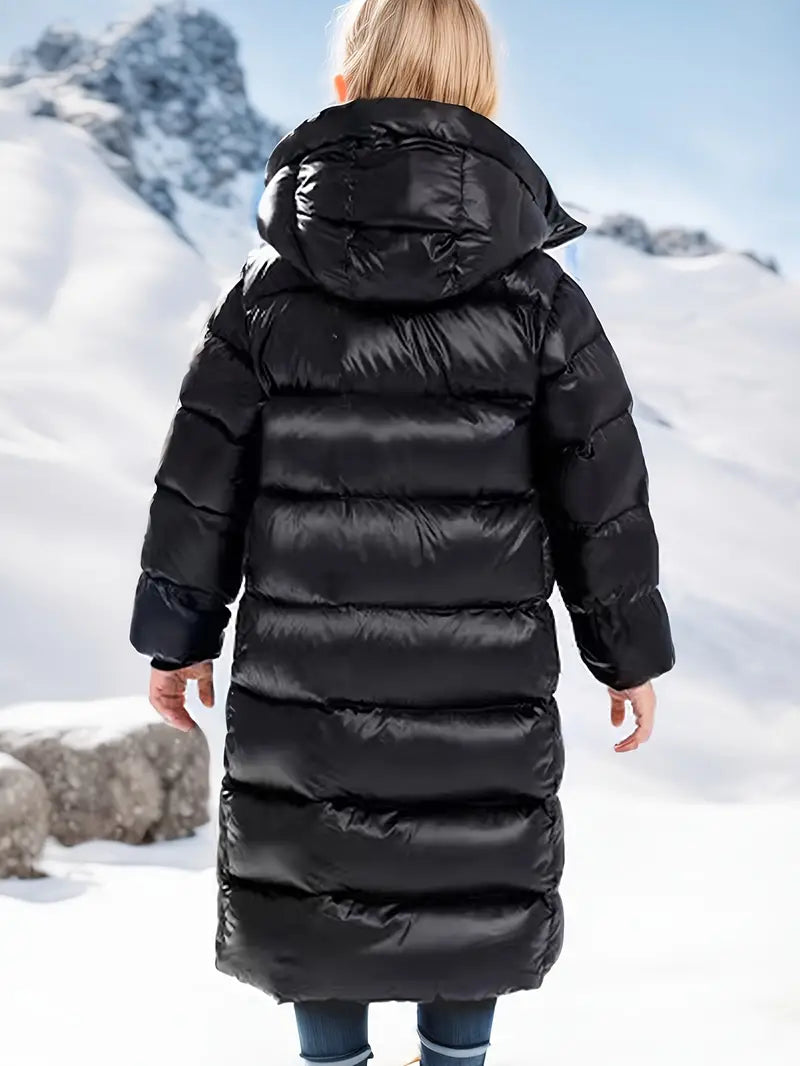 Flickors Lång Vinterkappa med Huva Polyester-4
