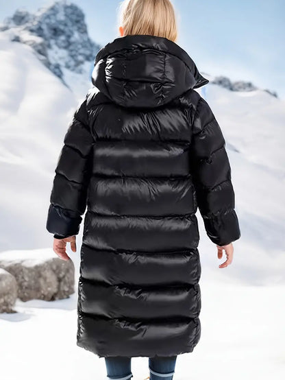 Flickors Lång Vinterkappa med Huva Polyester-4