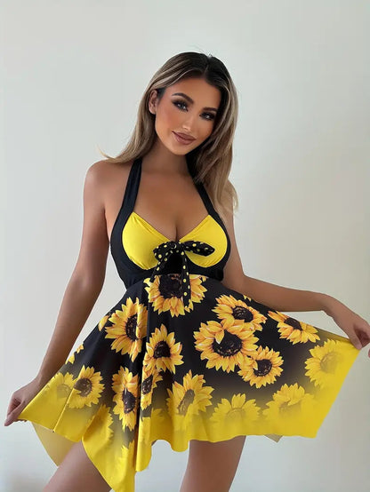 Dam Tankini Set Solrosmönster Nylon-2