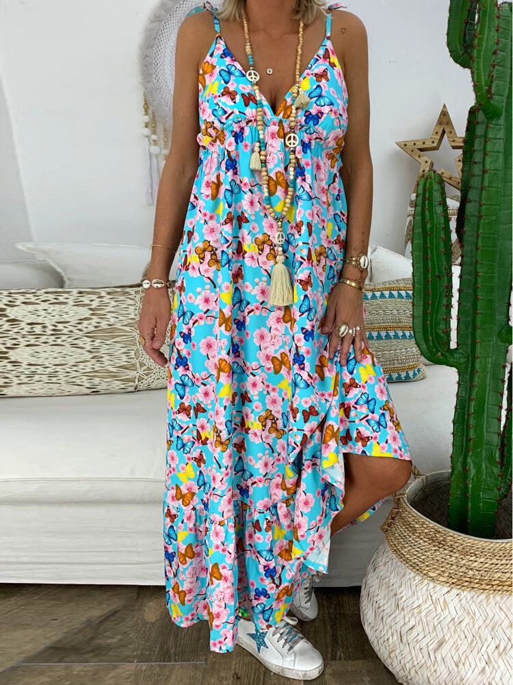 Variant image for Dam Maxiklänning Blommönster Elastisk Polyester Lång Klänning För Sommar-9