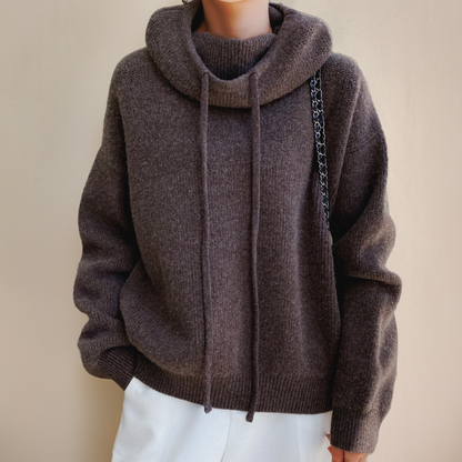 Dam Hoodie Överdimensionerad Hög Krage Mjukt Stickat Tyg 6