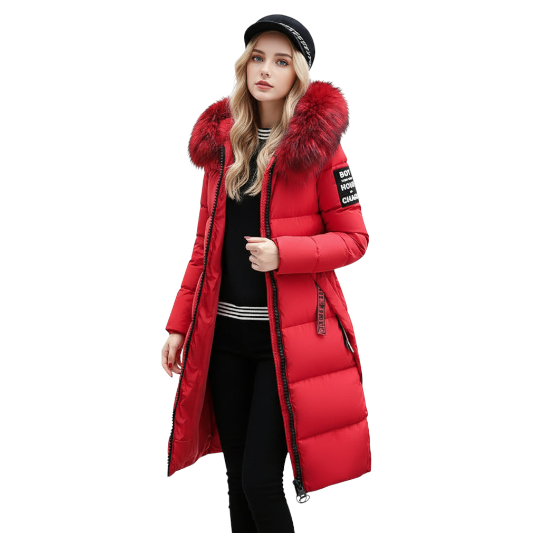 Dam Kappa Vattentät med Furry Detaljer och Varmt Material