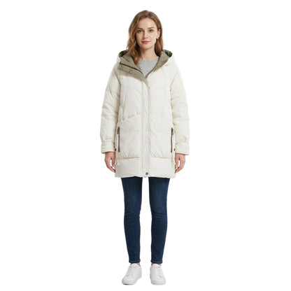 Dam Lång Vinterjacka Quiltad Bomull Polyester med Rymlig Huva