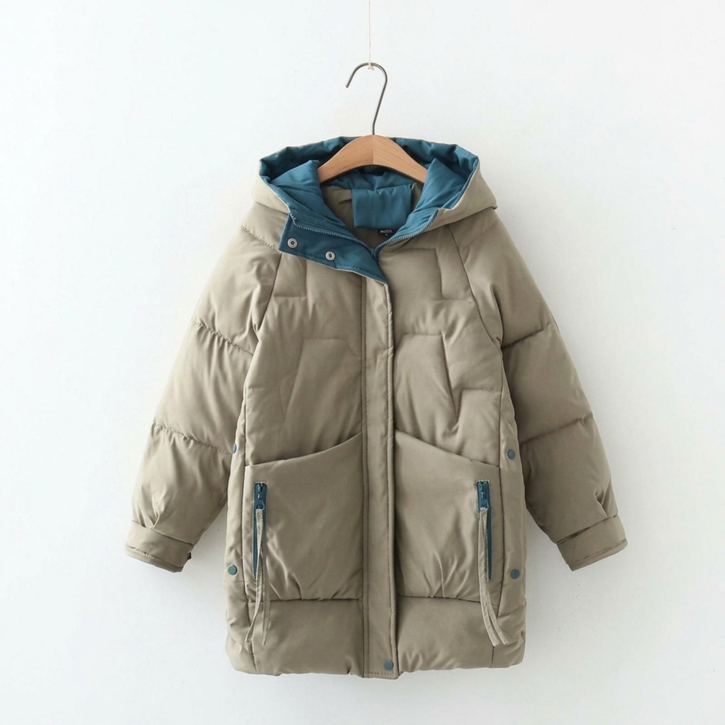 Dam Lång Vinterjacka Quiltad Bomull Polyester med Rymlig Huva