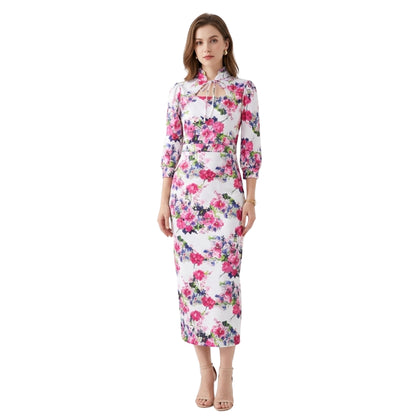 Dam Midiklänning Ståkrage Polyester Midi