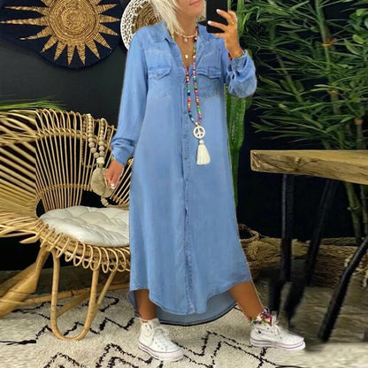 Modern sommarklänning i denimstil för kvinnor