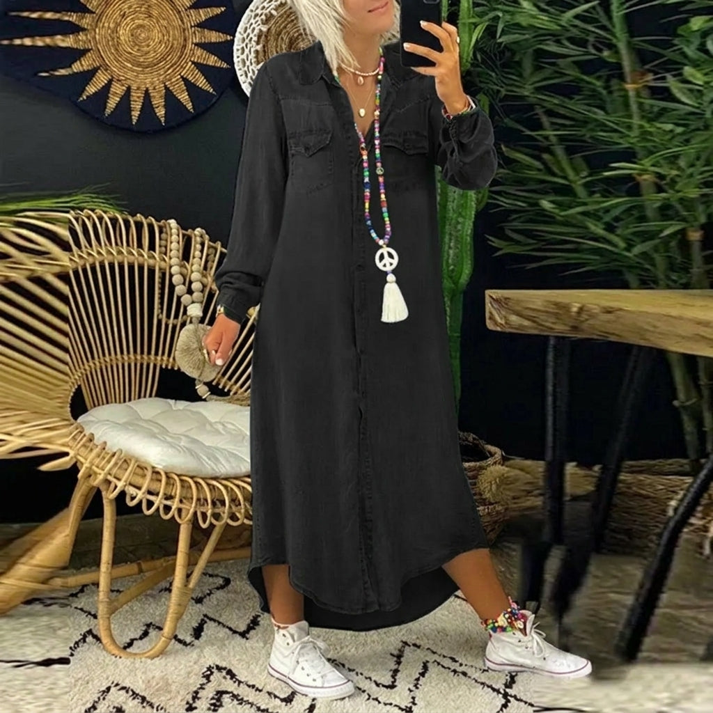 Modern sommarklänning i denimstil för kvinnor