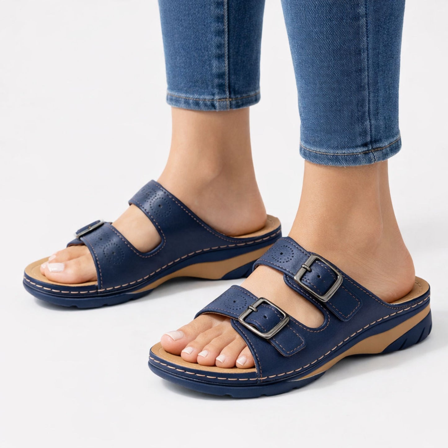Dam Sandaler Ortopediska Läder Bekväma med Kardborrfäste