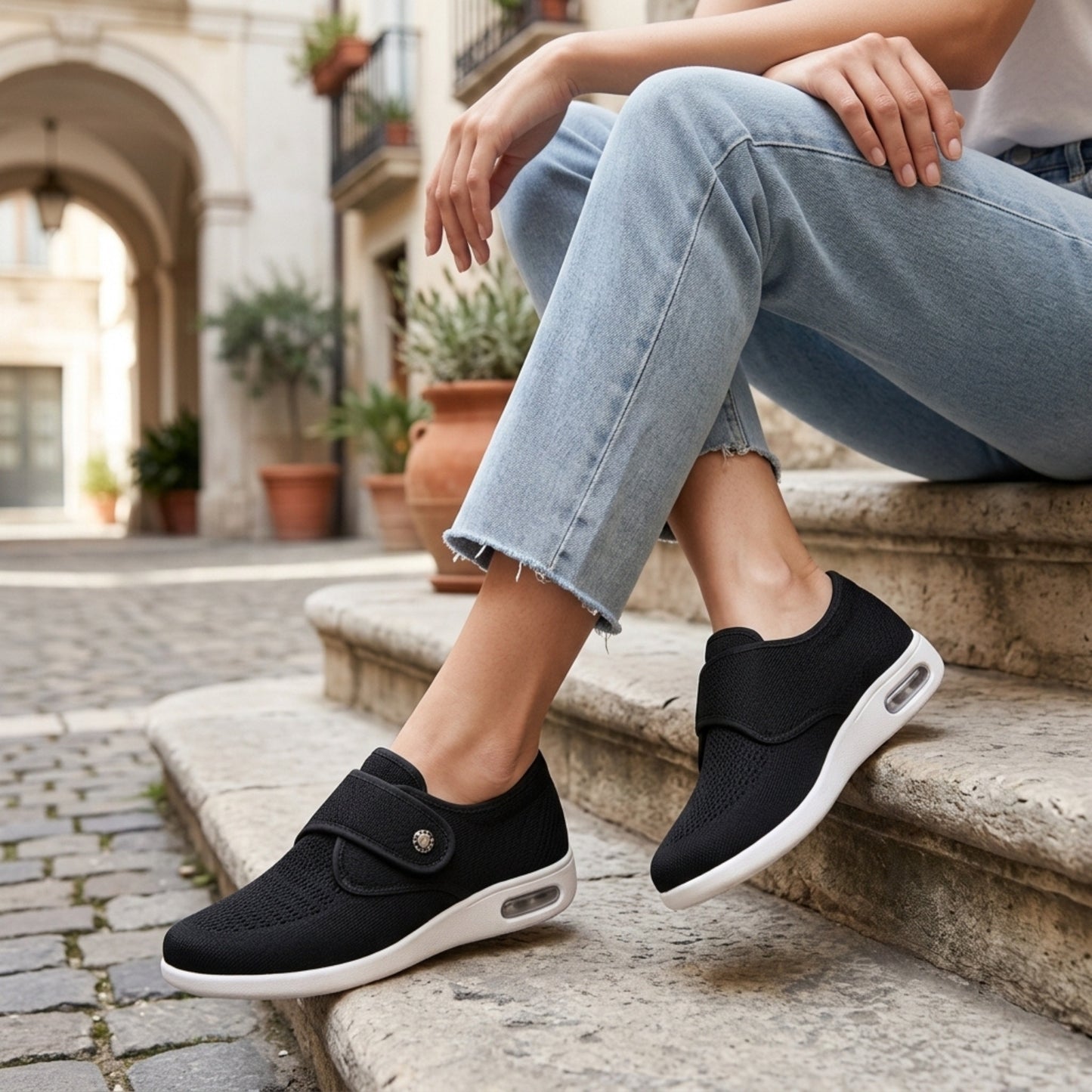 Dam Slip-On Pantoletter för Bredare Fötter Lätt Andningsbart Tyg