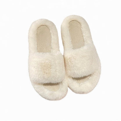 Dam Tofflor Fluffiga Mjuka Material med Icke-Slip Gummisula