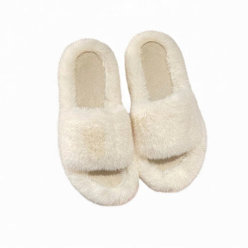 Dam Tofflor Fluffiga Mjuka Material med Icke-Slip Gummisula