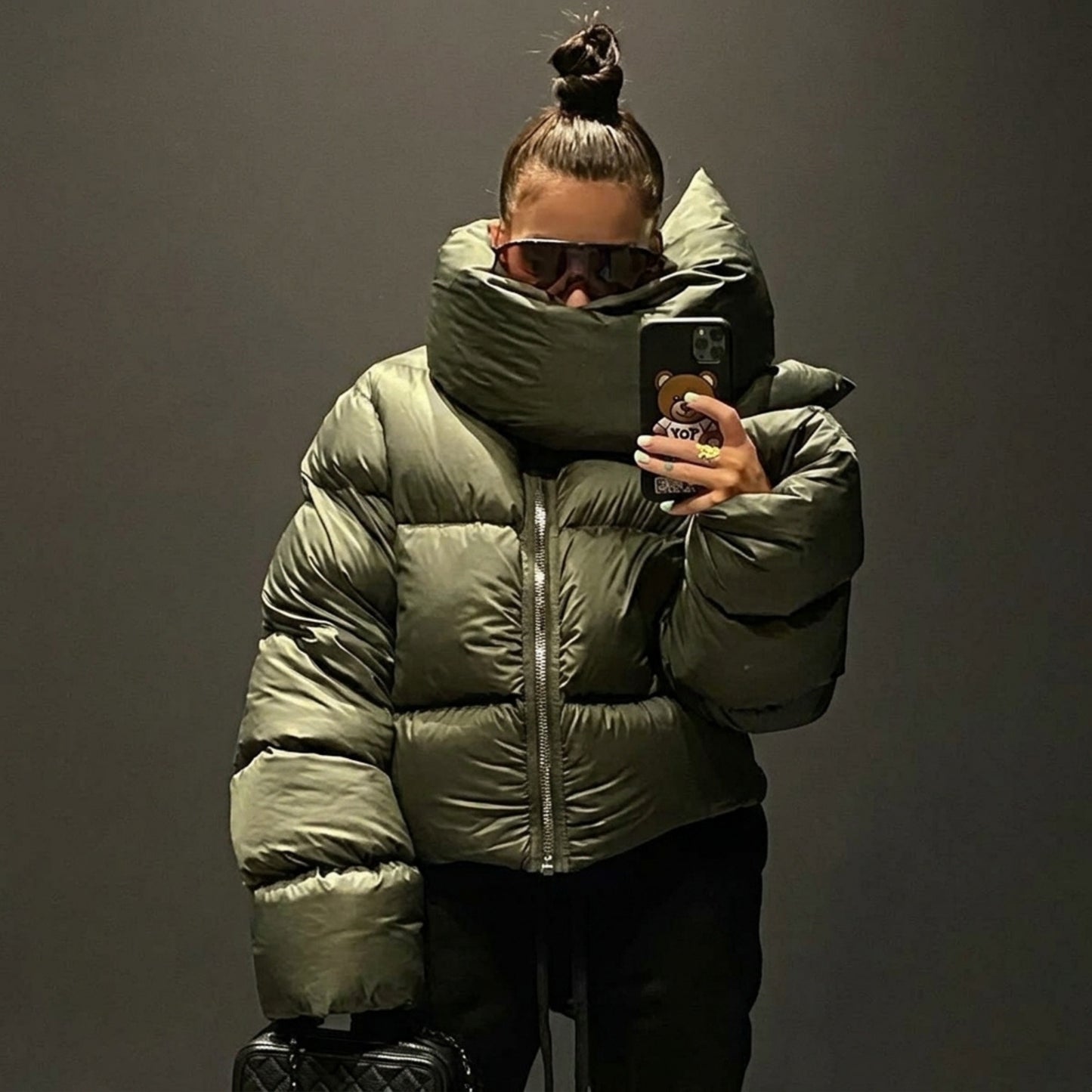 Dam Vinterjacka Överdimensionerad Turtleneck Mjuk Fleece