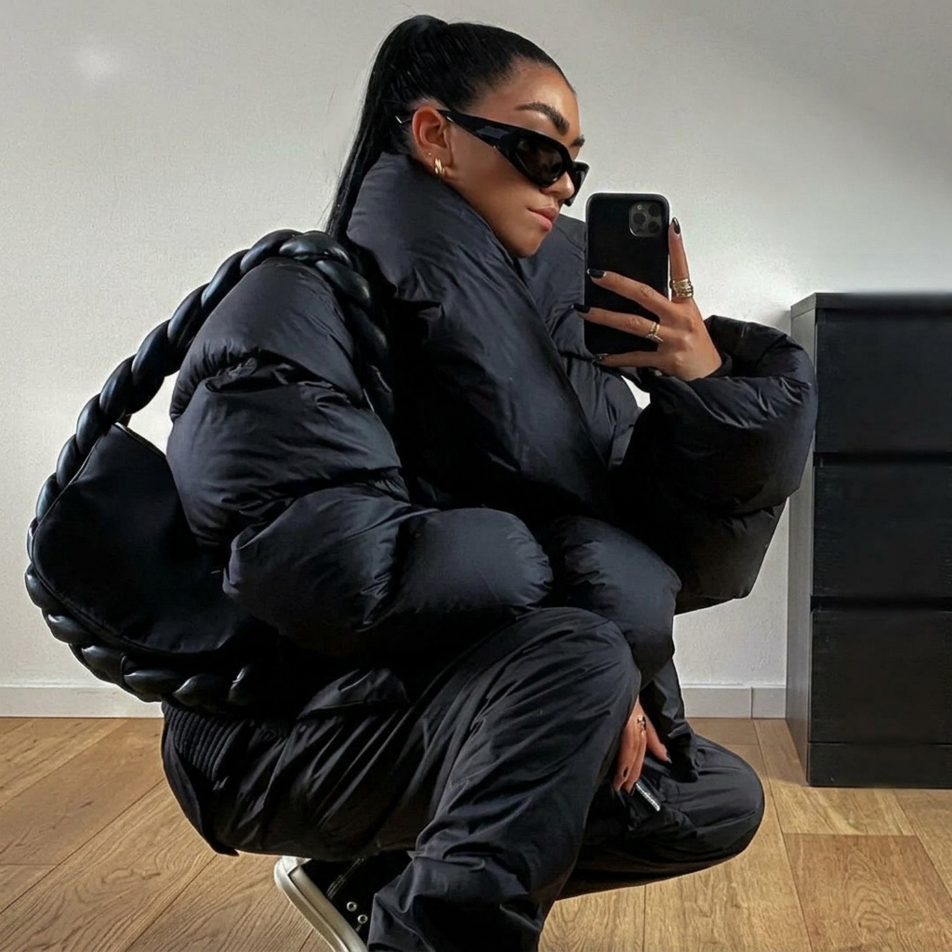 Dam Vinterjacka Överdimensionerad Turtleneck Mjuk Fleece