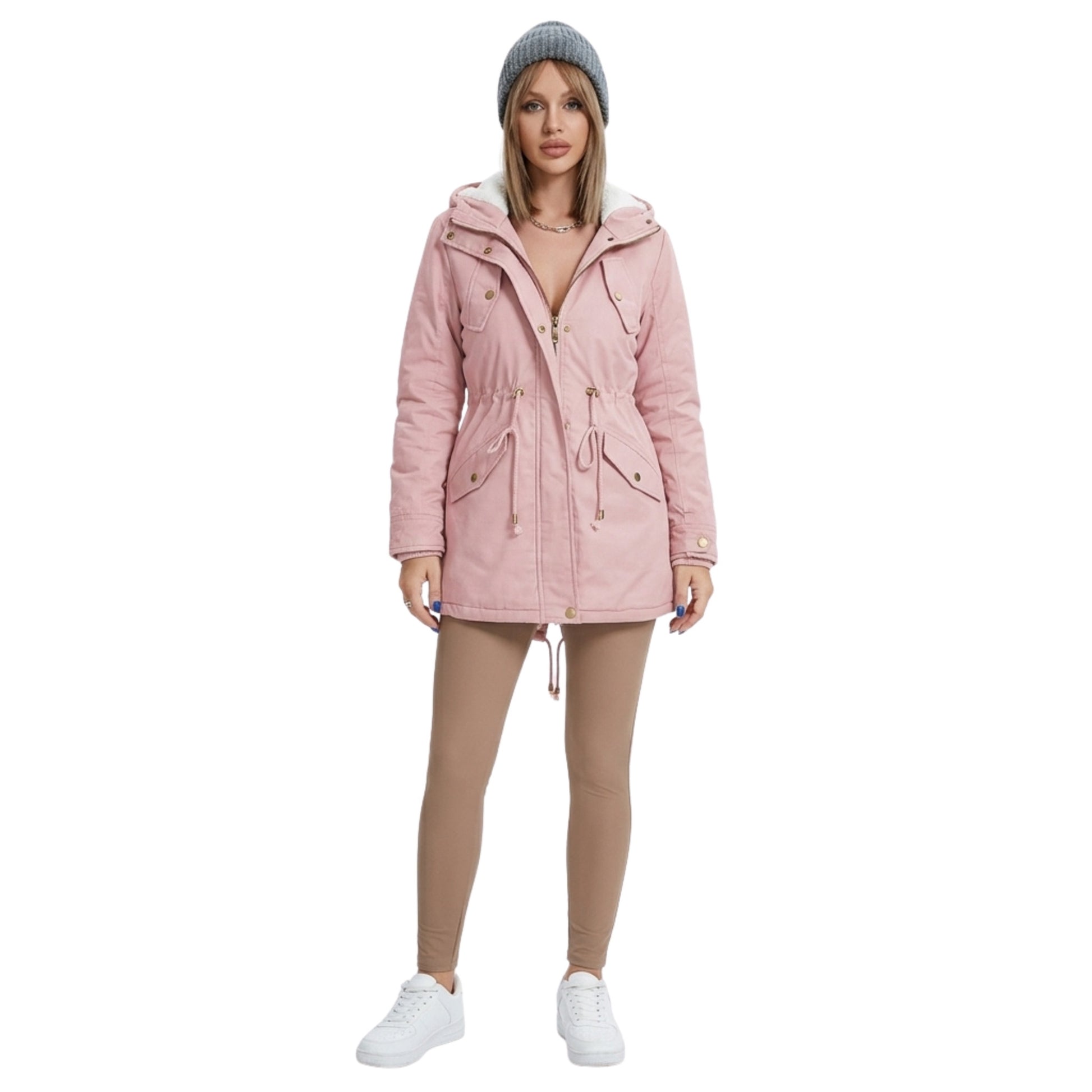 Dam Vinterjacka Parka Med Midjekabel Syntetiskt Material