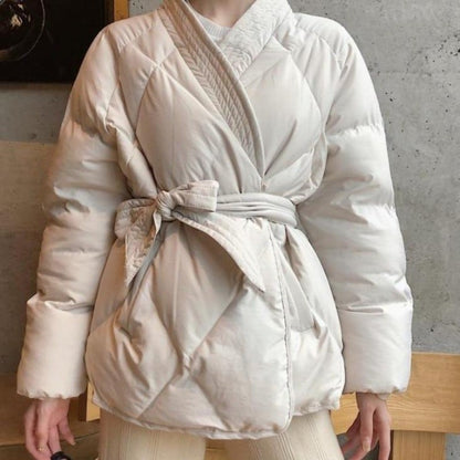 Vinterjacka Dam Lång Vattentålig Med Midjebälte Quiltad Design 1