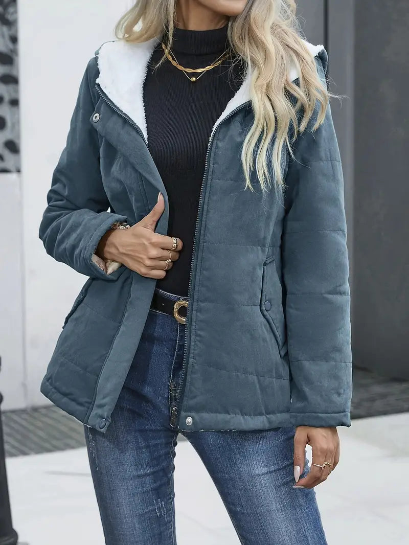 Damjacka Vadderad med Dragkedja och Huva Polyester för Kalla Dagar-5