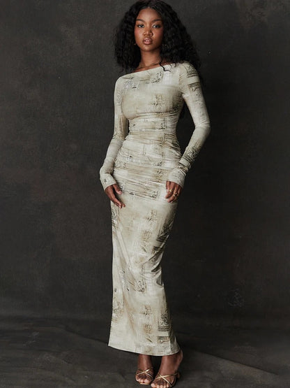 Kvinnors Ankellång Klänning O-hals Polyester Elastan 5