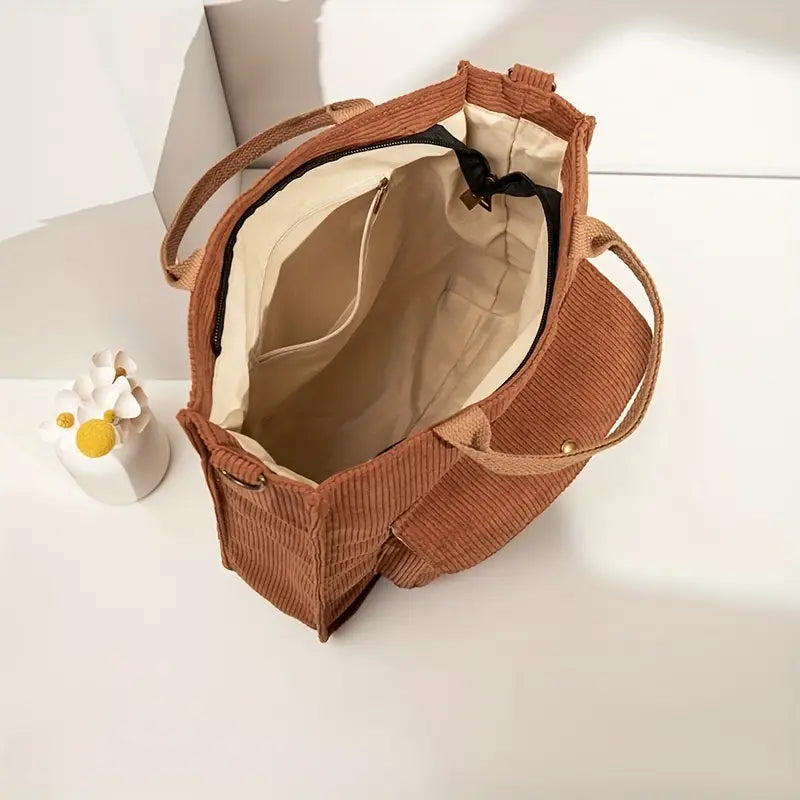 Dam Axelväska Ribbade Sammet Justerbar Axelrem-4