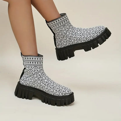 Dam Plattformsstövel Geometrisk Design Syntetisk Material-5