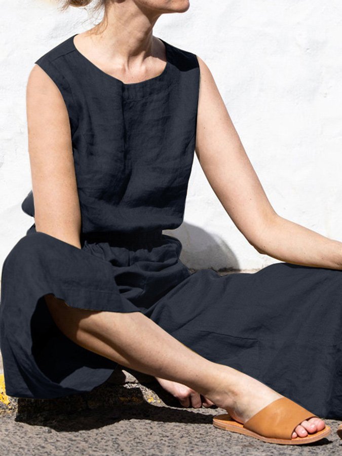 Dam Jumpsuit Ärmlös Elastisk Polyester-3