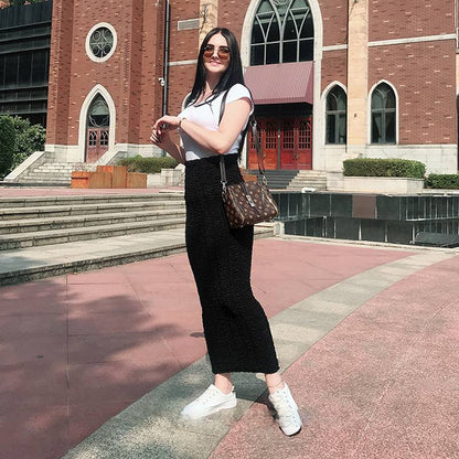 Kvinnors Pennkjol i Bomull och Lanon, Svart, Fotledslängd, Empire Midja-4