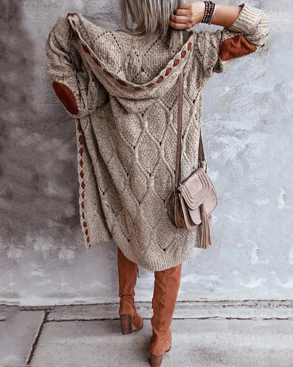 Dam Lång Kofta Med Armbågslappar Polyester Streetwear-4