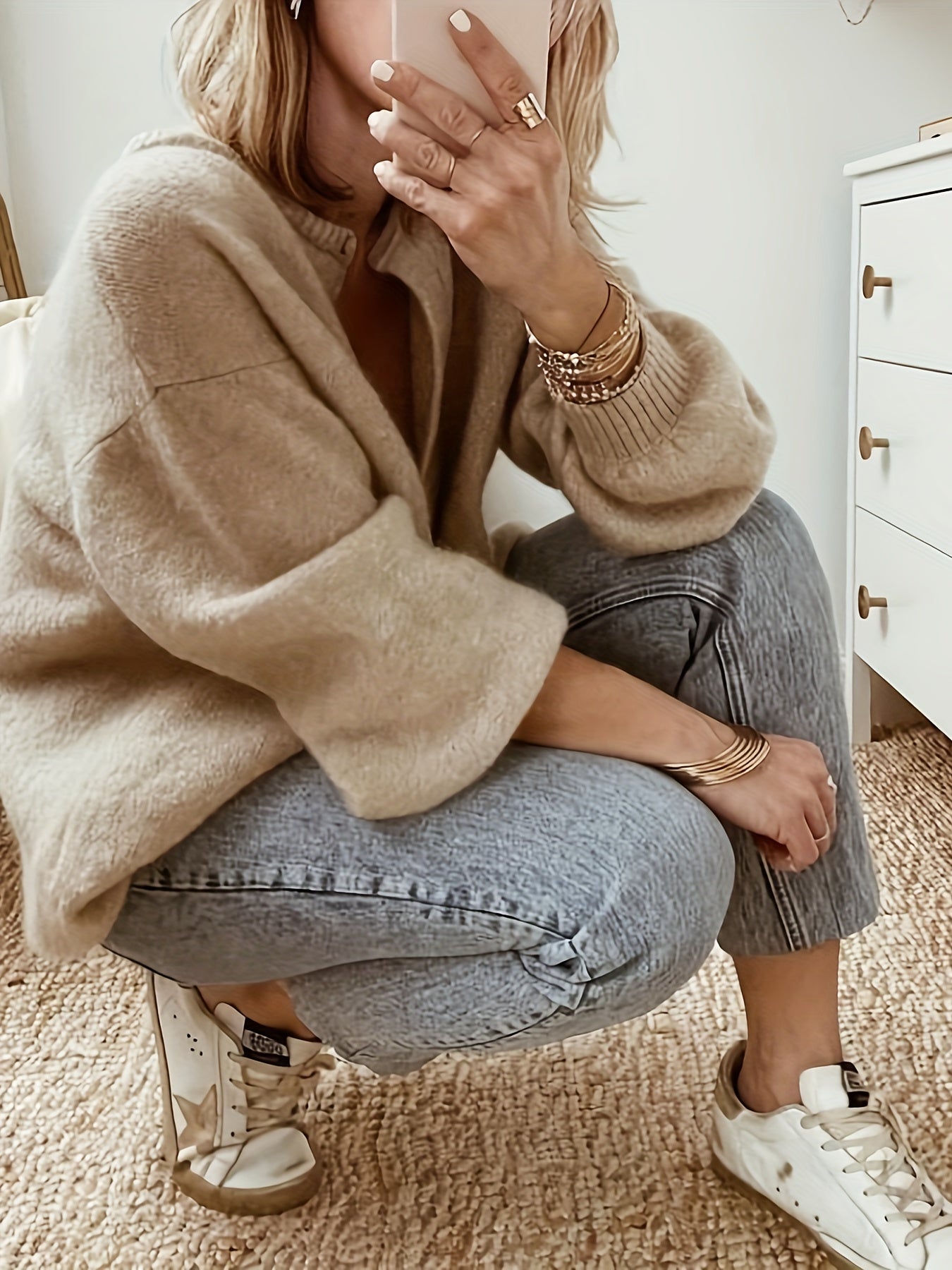 Lång Kofta Dam Överdimensionerad Mjuk Tyg Cardigan-3