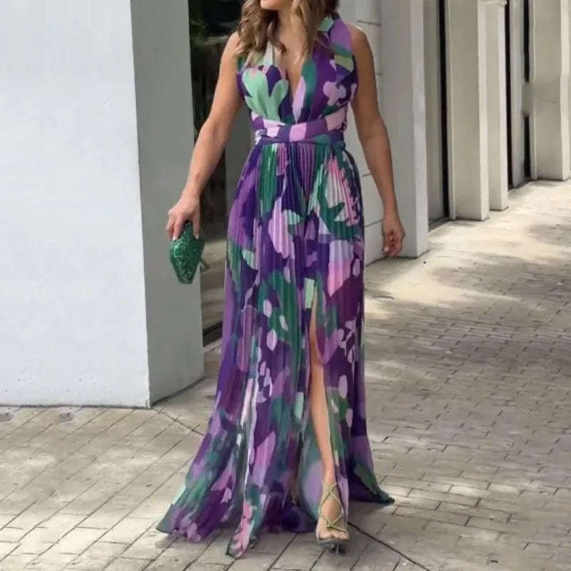 Dam Klänning Elegant Lila Polyester för Vardag och Fest-1