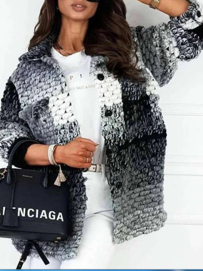 Dam Ulljacka Färgglad Avslappnad Stil 100% Ull-5