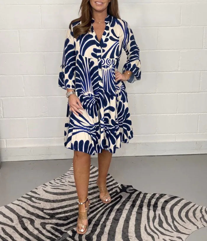 Variant image for Sommarklänning Dam V-ringning Blommönster Lätt Material-1