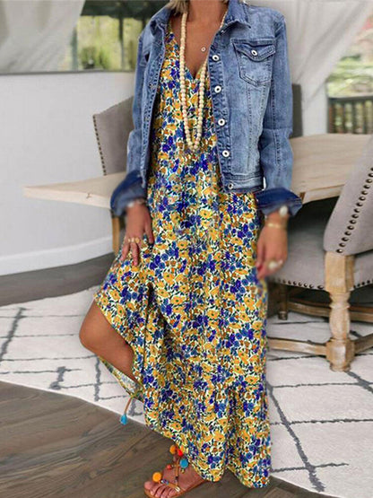 Variant image for Dam Maxiklänning Blommönster Elastisk Polyester Lång Klänning För Sommar-33