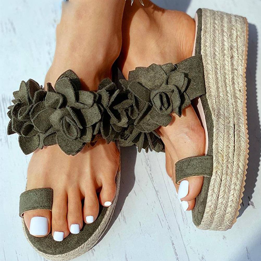 Kvinnor Kilsandaler Blommig Rem PU Medelhög Kilklack-4