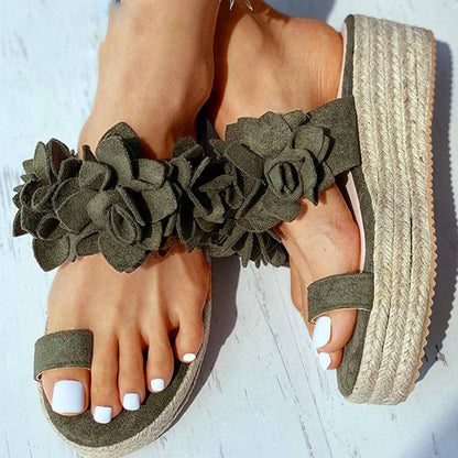 Kvinnor Kilsandaler Blommig Rem PU Medelhög Kilklack-4