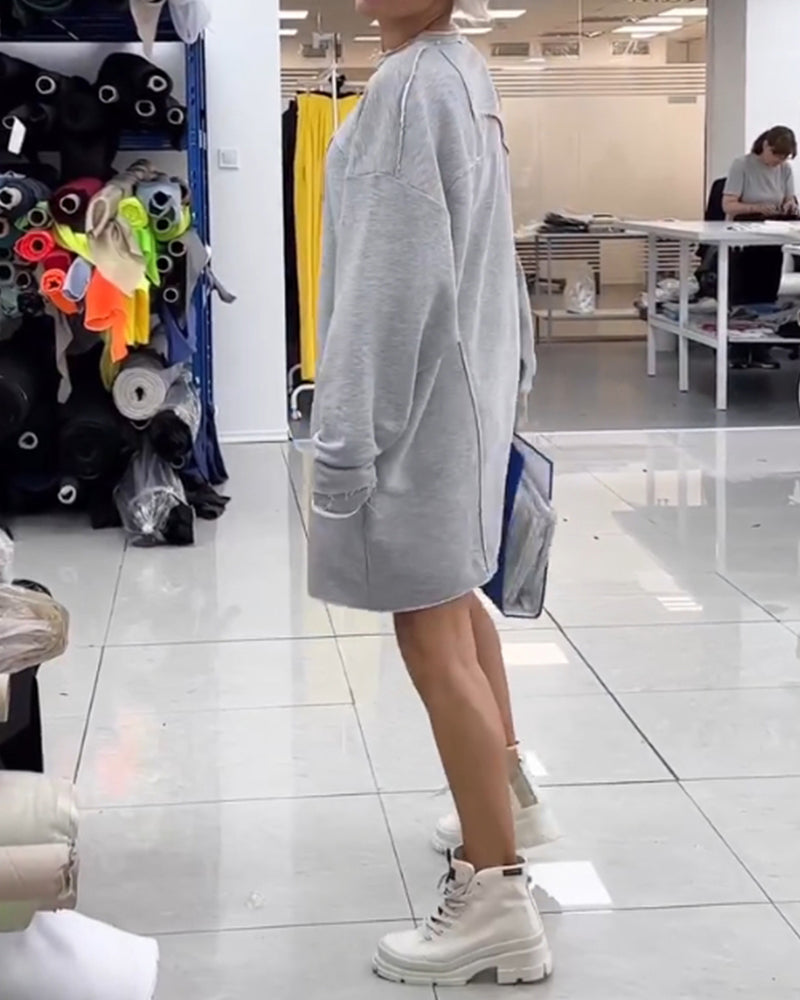 Kvinnors Skiftklänning Casual Bomullsmix med Cirkulär Halsringning 6