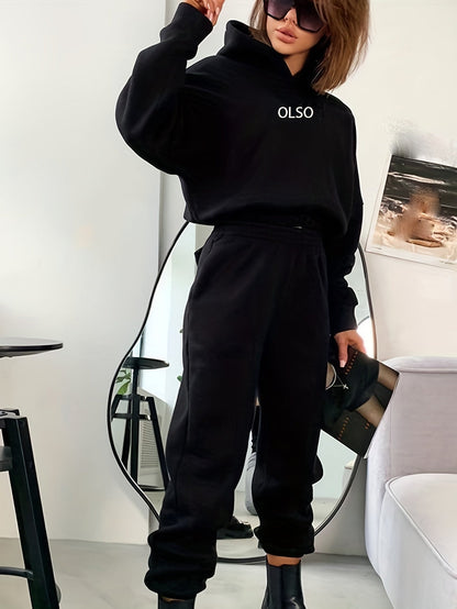 Tvådelat Set Dam Hoodie och Joggingbyxor Mjukt Material Trendig Design-4