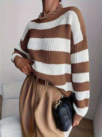 Dam Stickad Tröja Rund Halsringning Modern Design Akrylblandning-1