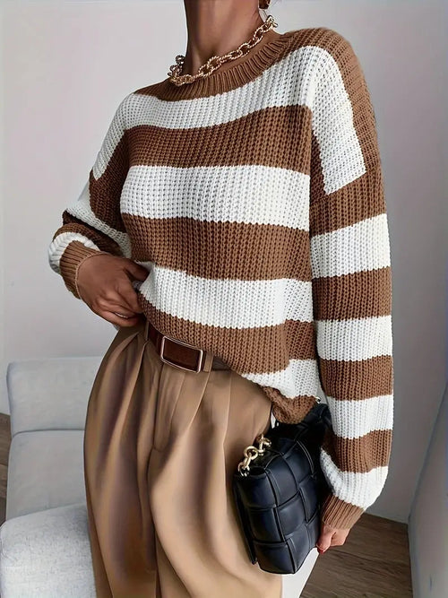 Dam Stickad Tröja Rund Halsringning Modern Design Akrylblandning-1