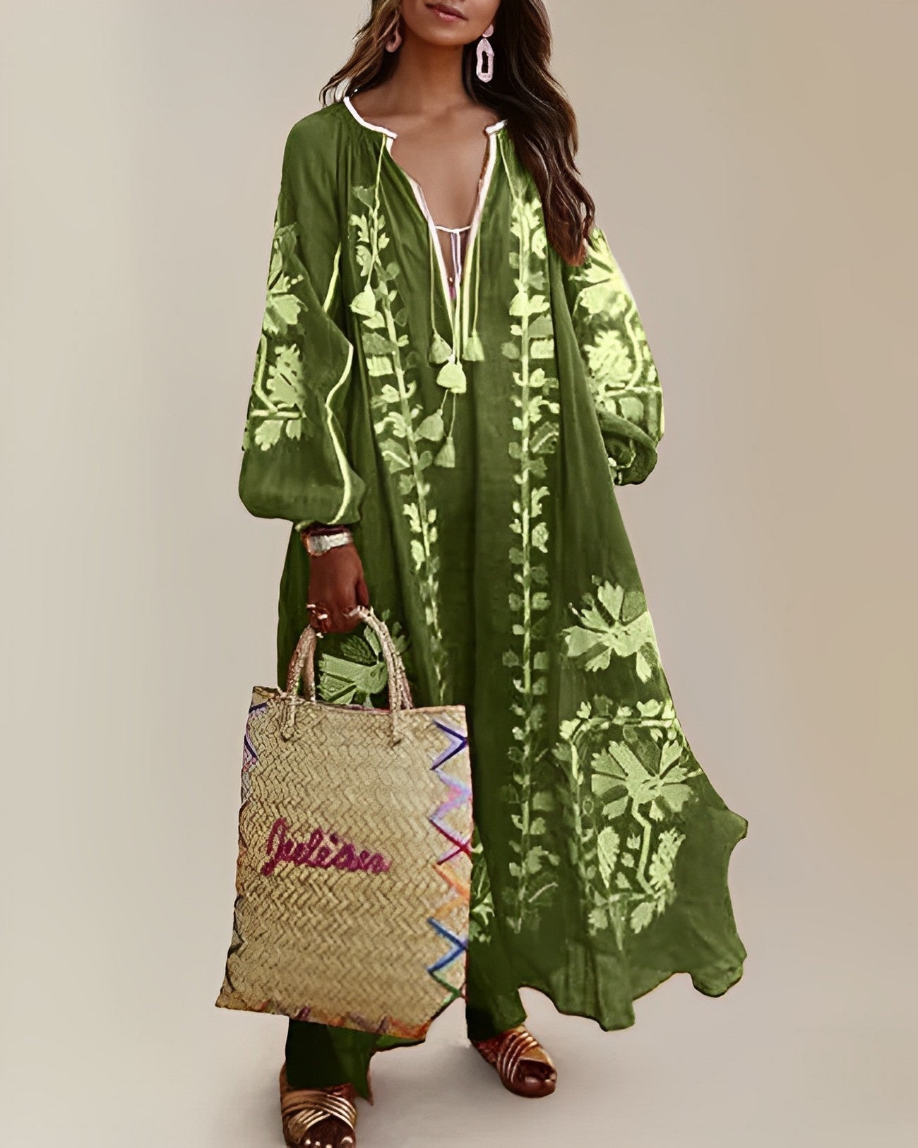 Kvinna Retro Boho Klänning Lätt Material-4