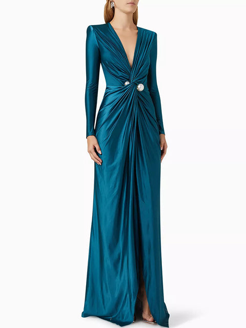 Variant image for Dam Aftonklänning Lång Djup V-Hals Polyester Fällbar-5